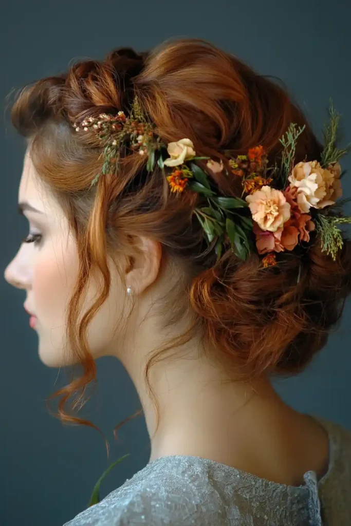 Floral-Embellished Loose Hairstyle