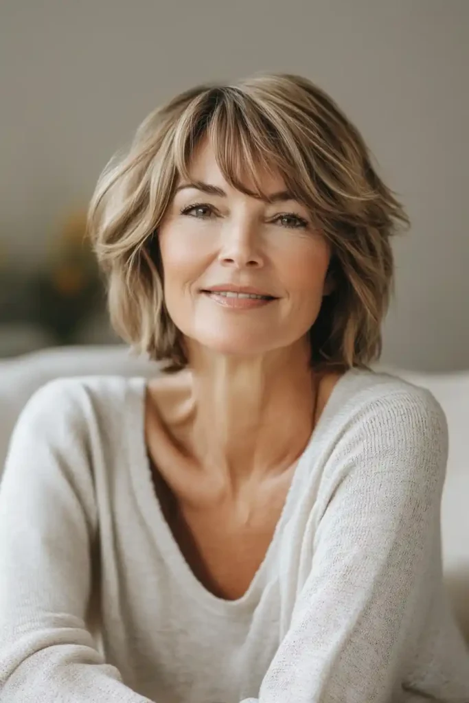 Layered Short Bob with Side-Swept Bangs