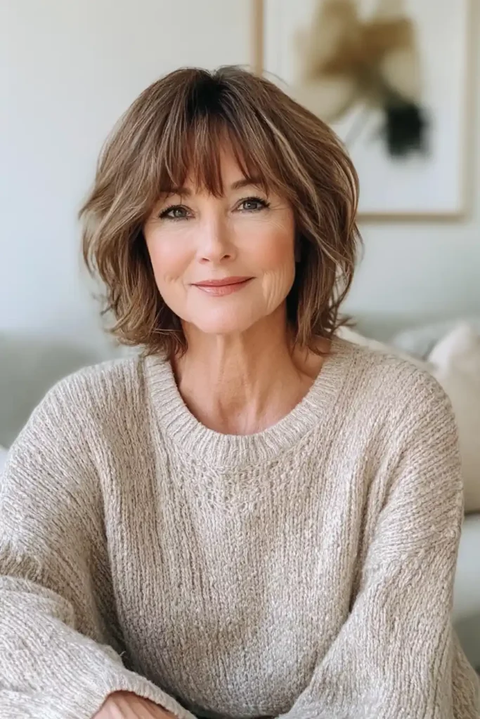 Soft Wispy Bangs with a Textured Bob